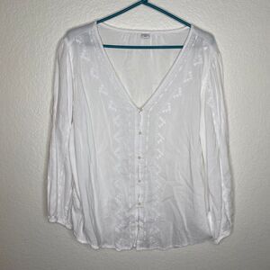 Old Navy womens long sleeve white button up top boho peasant cottage classic M